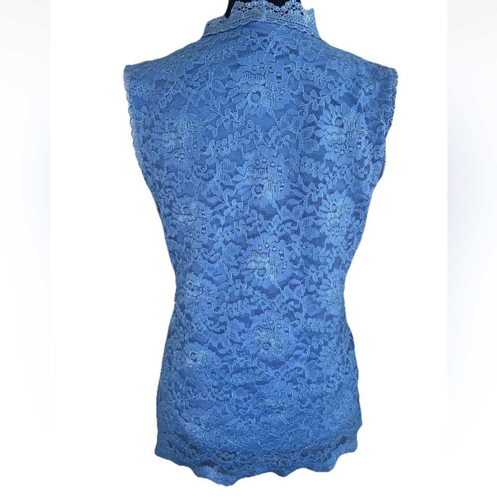 Karl Lagerfeld Paris Blue Lace V-Neck Sleeveless Women's Top - Picture 5 of 10